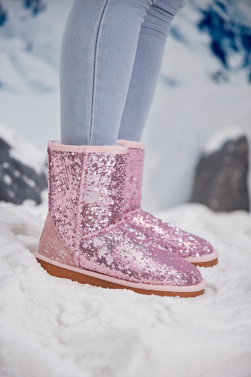 UGG Dallas Glam Sequin Shearling Boots - Baby Pink