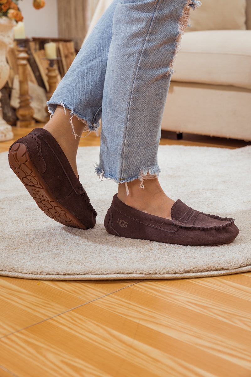 UGG Leather Suede Moccasin Loafer - Brown
