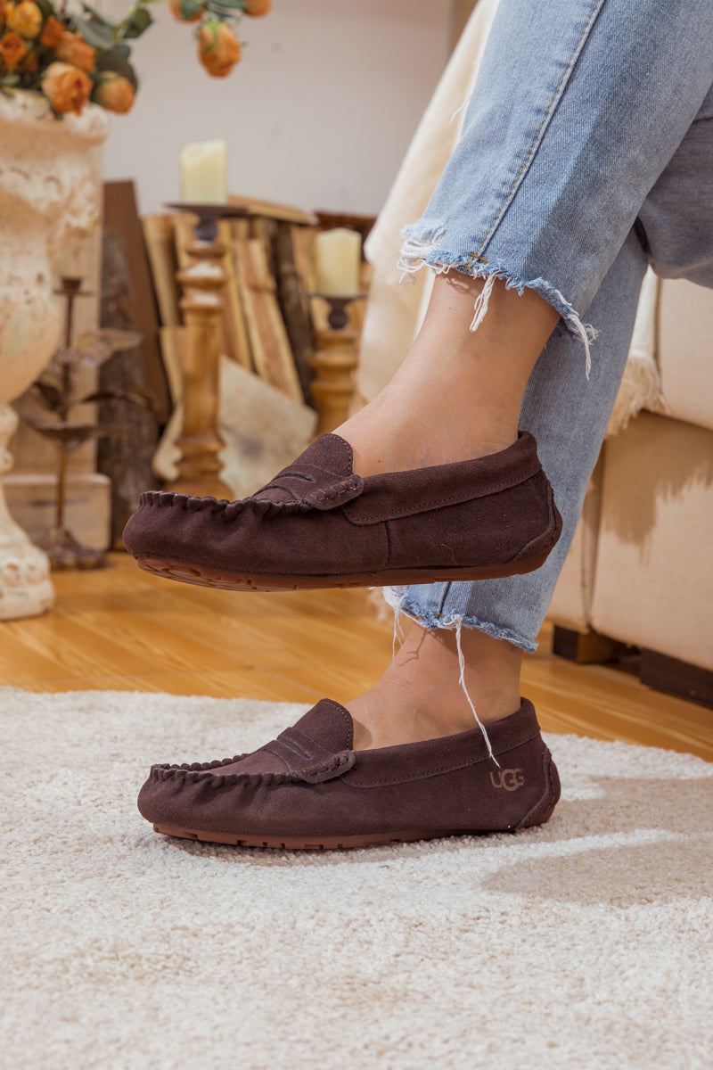 UGG Leather Suede Moccasin Loafer - Brown
