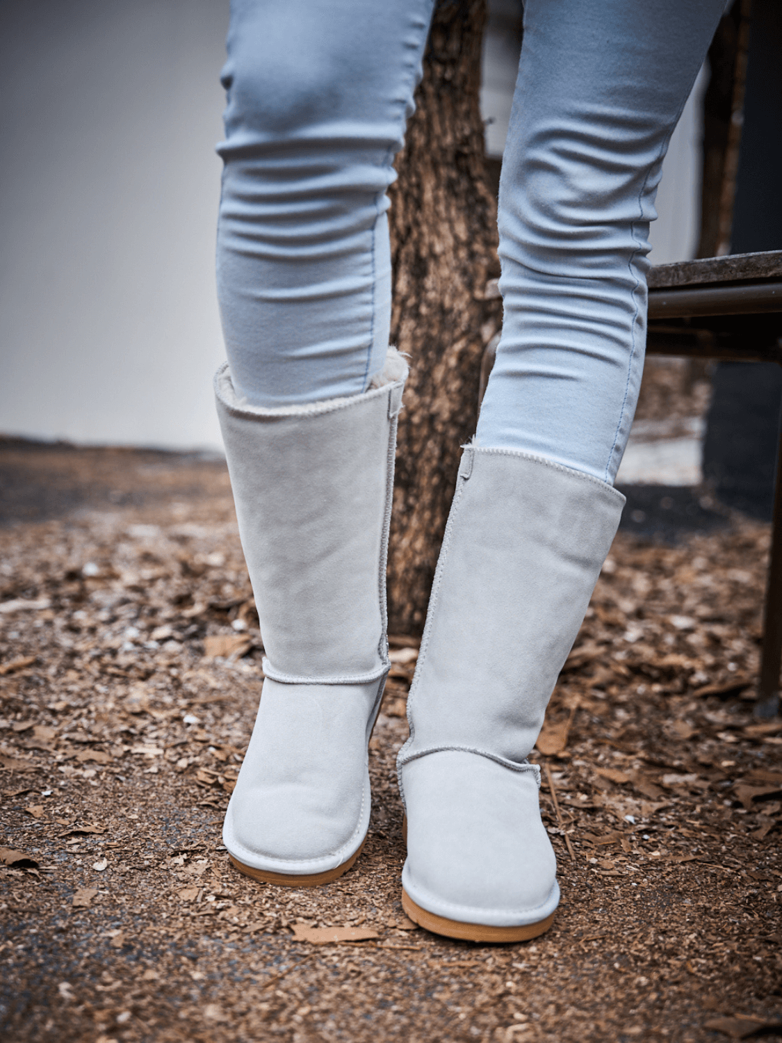 UGG Rhinestone Ribbon Tri-Tie Bow Suede Boots - Pale