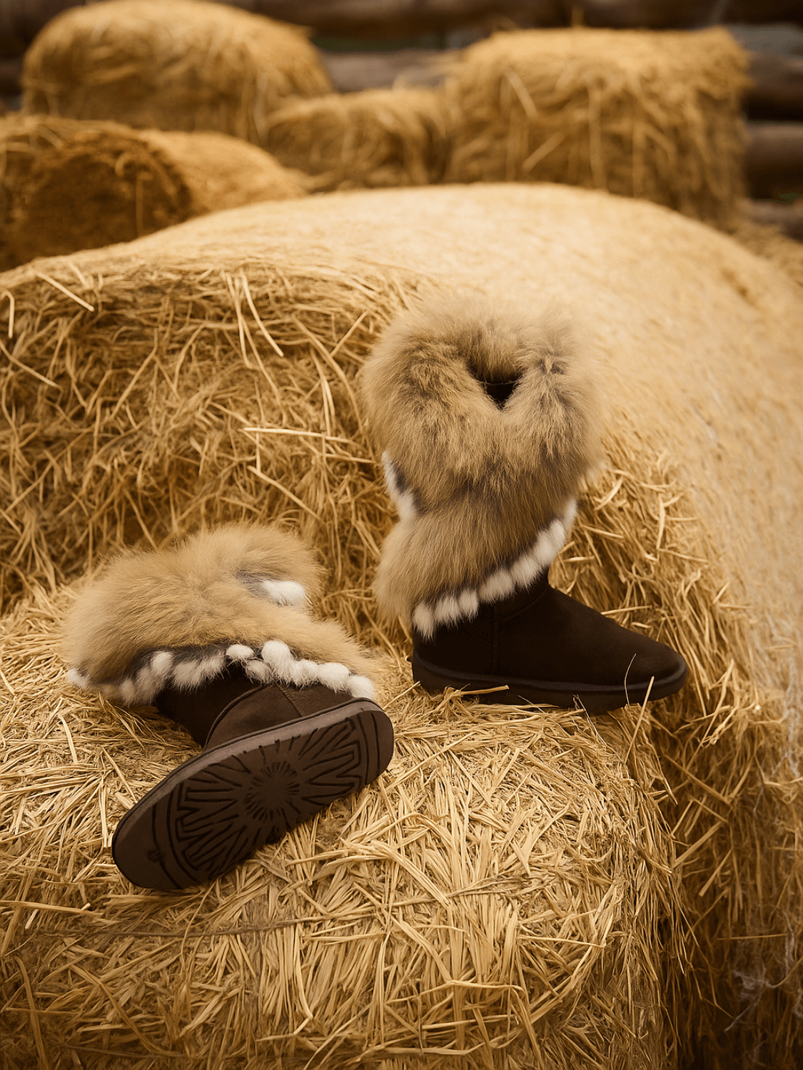 UGG Faux Fur Wool-Lined Grazing Calf Boots - Chocolate