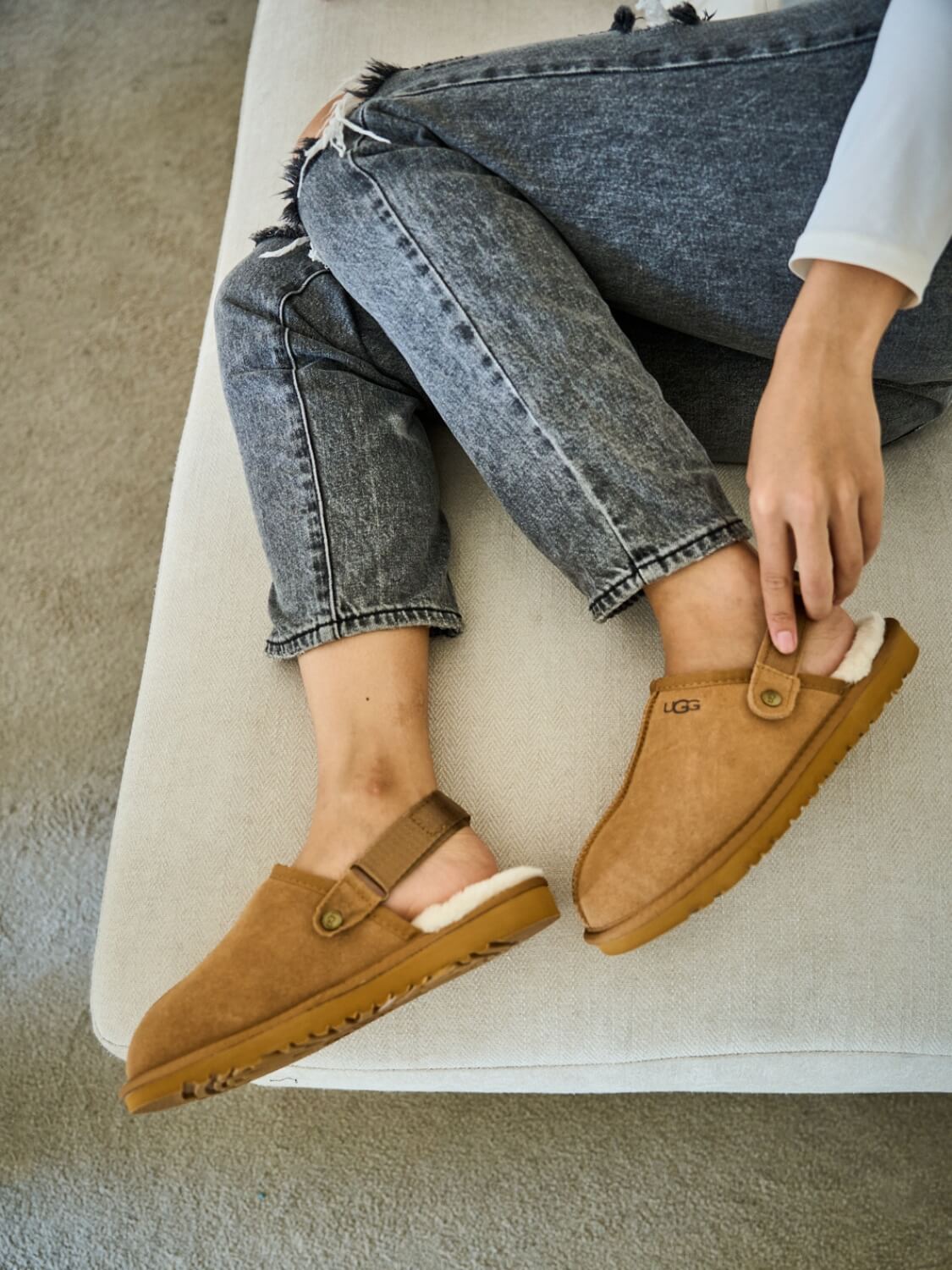 UGG Selena Wool-Lined Slingback Sandals - Chestnut