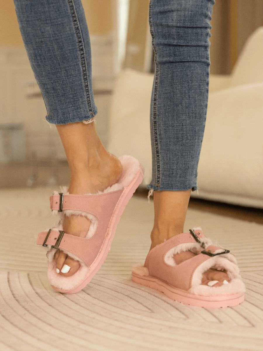 UGG Woolen Lined Double-Strap Suede Sandal - Pink