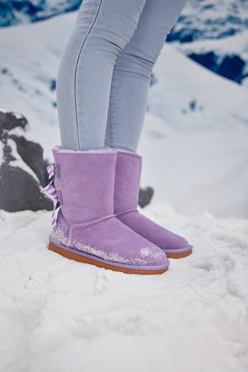 UGG Serenity Striped Bailey Bow Shearling Boots - Lavender