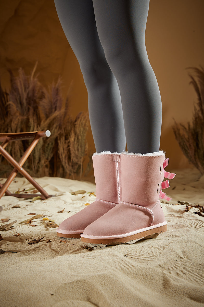 UGG Serenity Striped Bailey Bow Shearling Boots - Pink