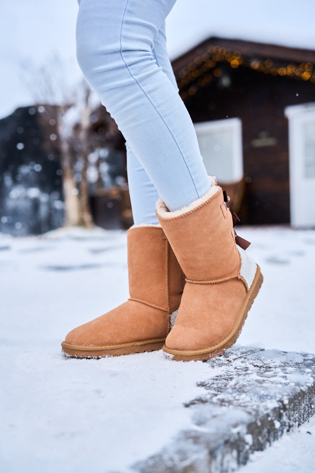 UGG Rhinestone Dual Bailey Bow Glam UGG Boots - Chestnut
