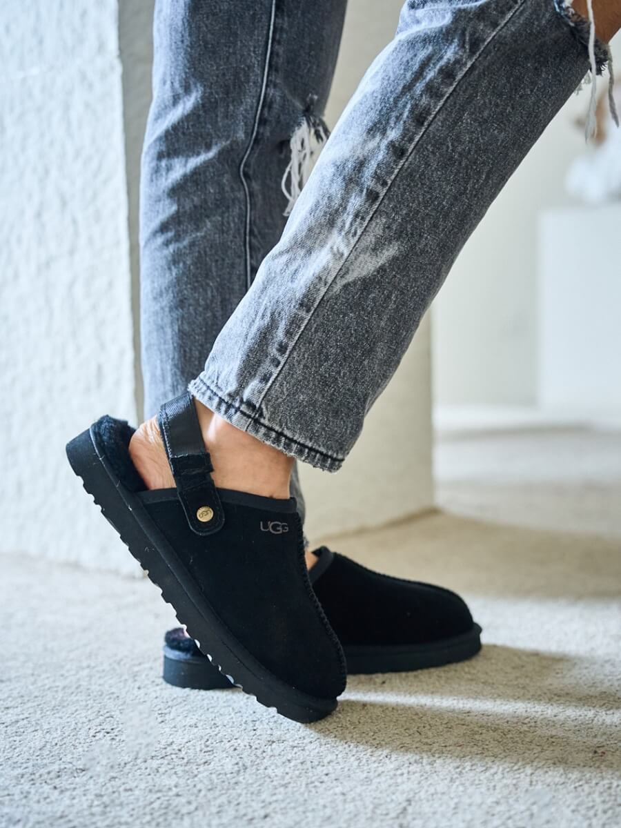 UGG Selena Wool-Lined Slingback Sandals - Black