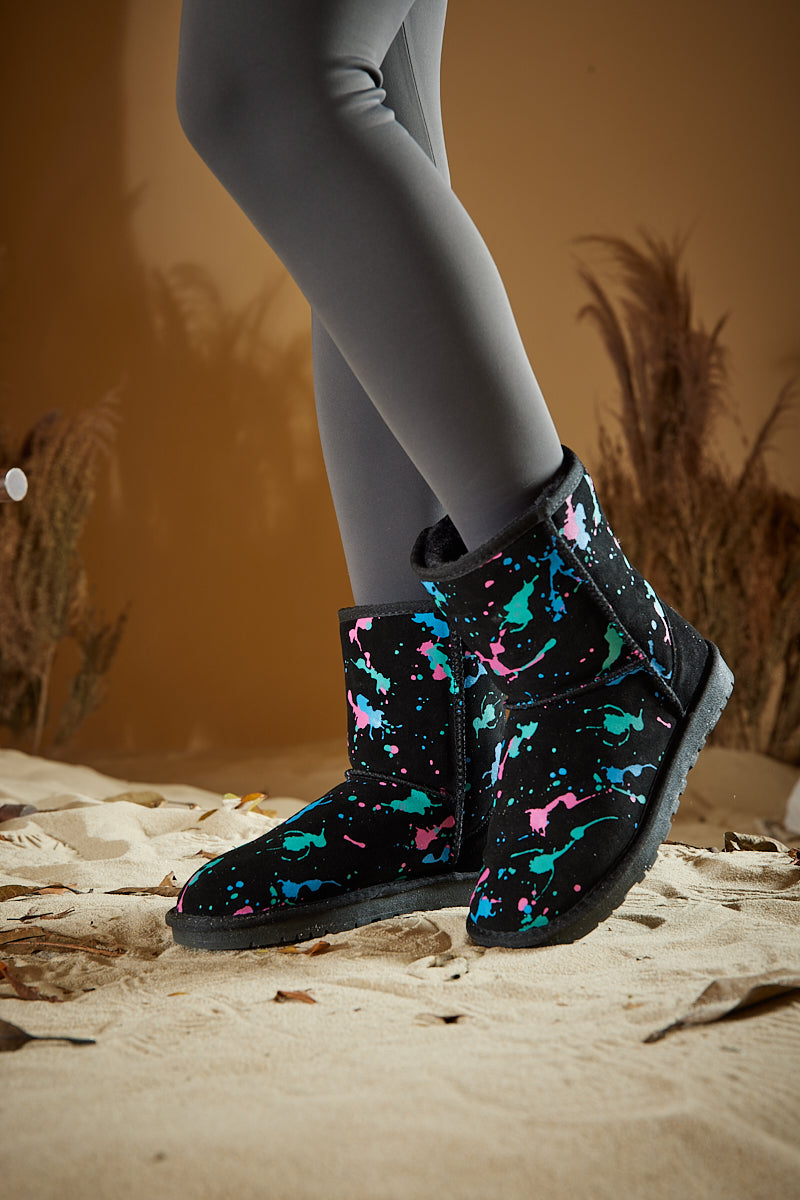 UGG Valerie Graffiti Patterned Shearling Boots - Black