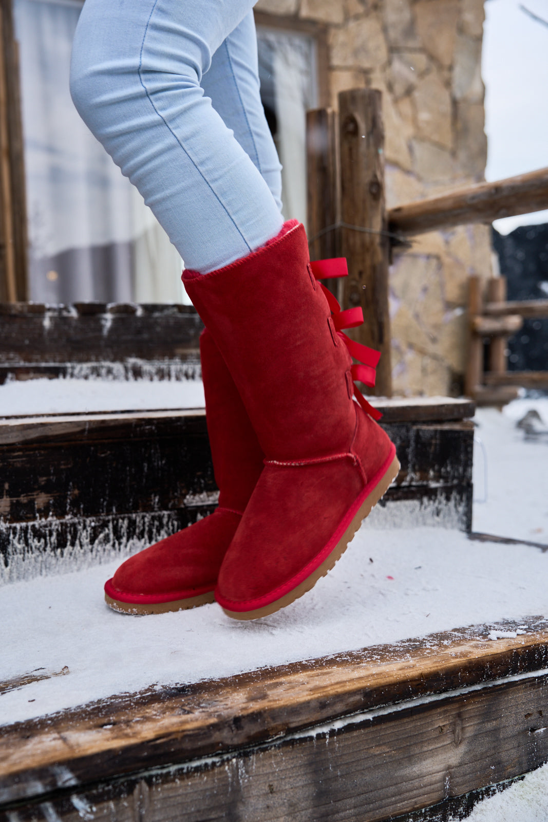 UGG Tri Ribbon Bow Suede Boots - Red