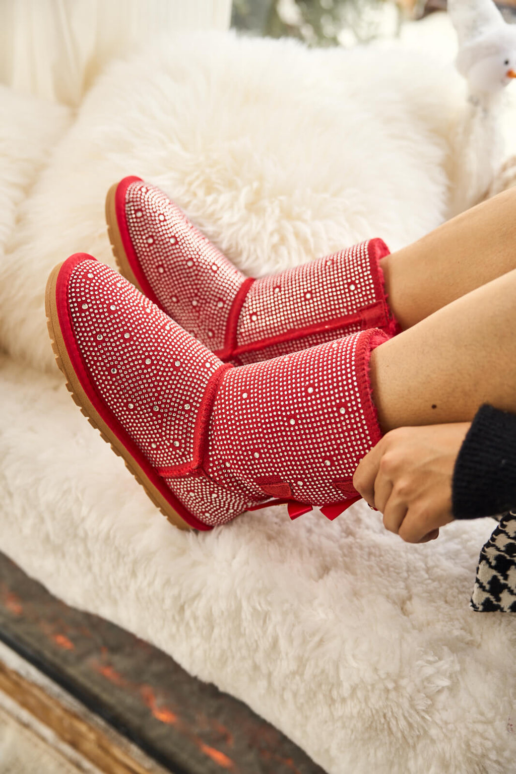 UGG Tay Tay Shine On Stage Diamond Bows Suede Boots - Red