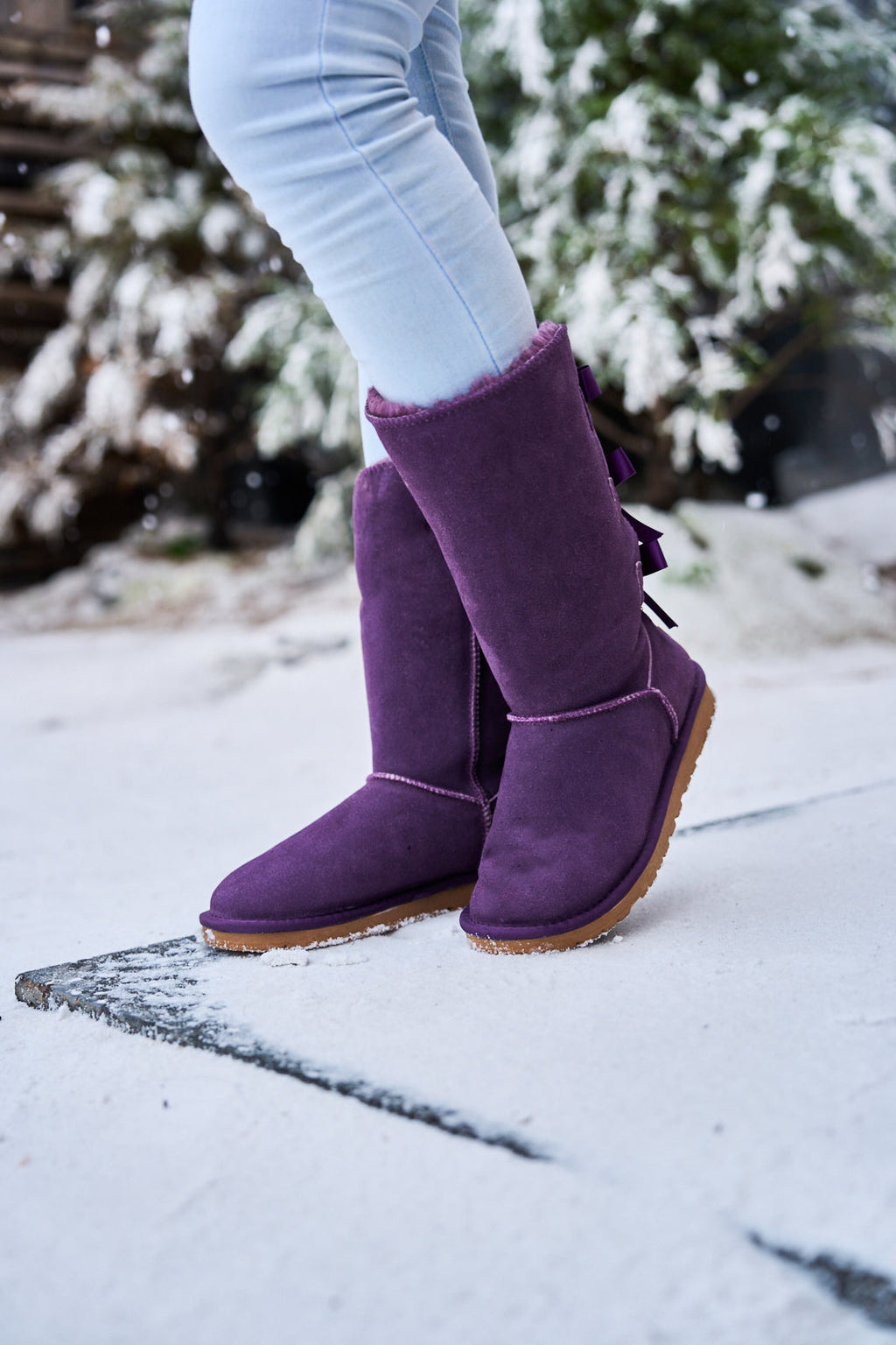 UGG Tri Ribbon Bow Suede Boots - Purple