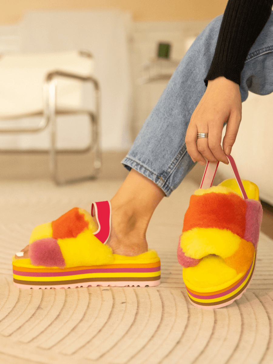 UGG Harmony Contrast Woolen Platform Slipper - Yellow