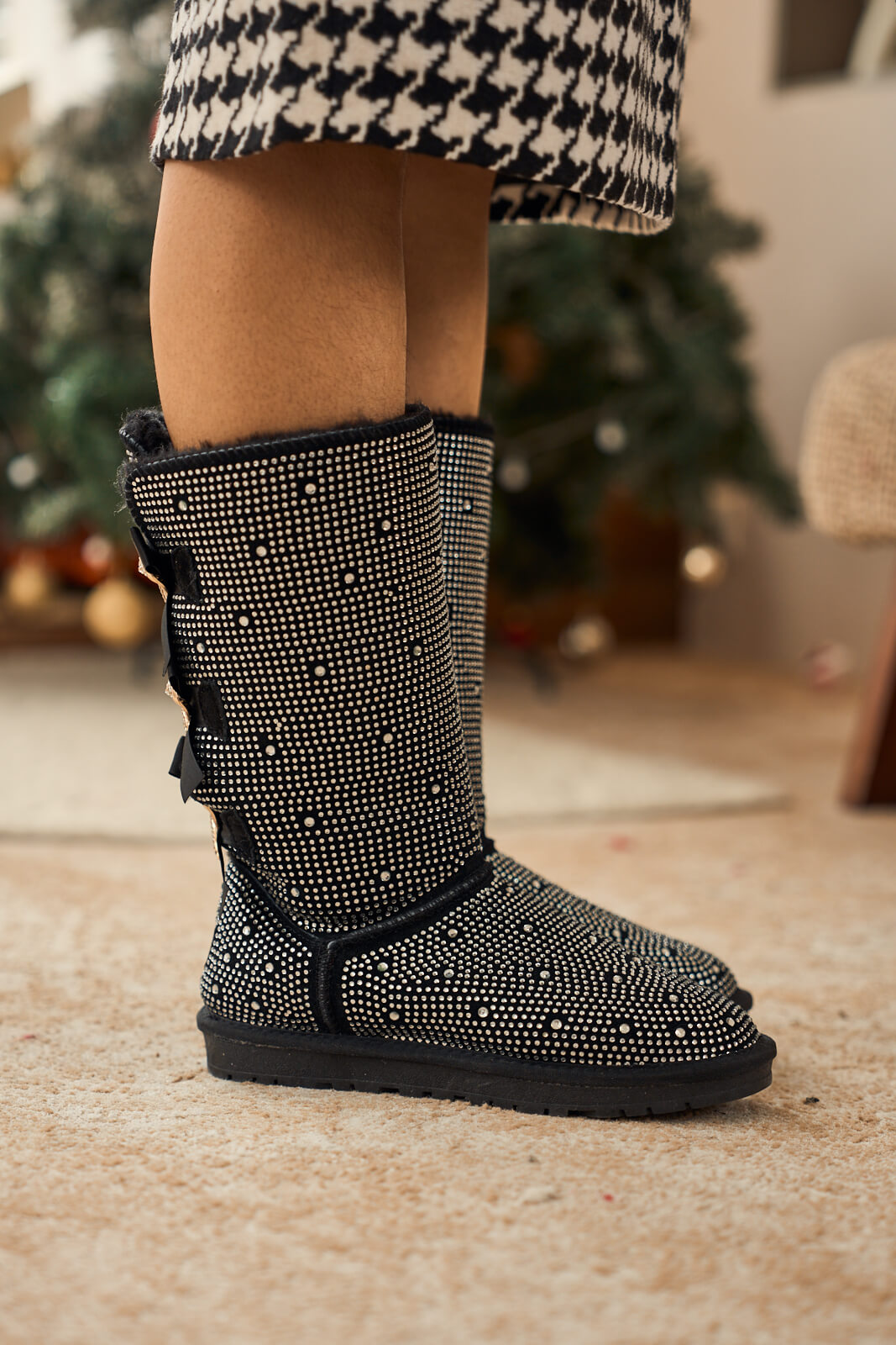 UGG Swifties Diamond Stage Ribbon Bows Suede Boots - Black