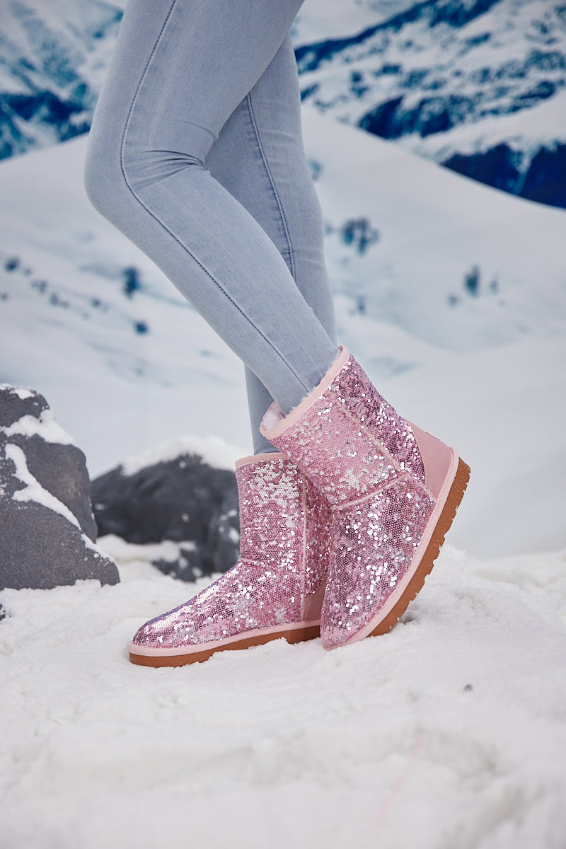 UGG Dallas Glam Sequin Shearling Boots - Baby Pink