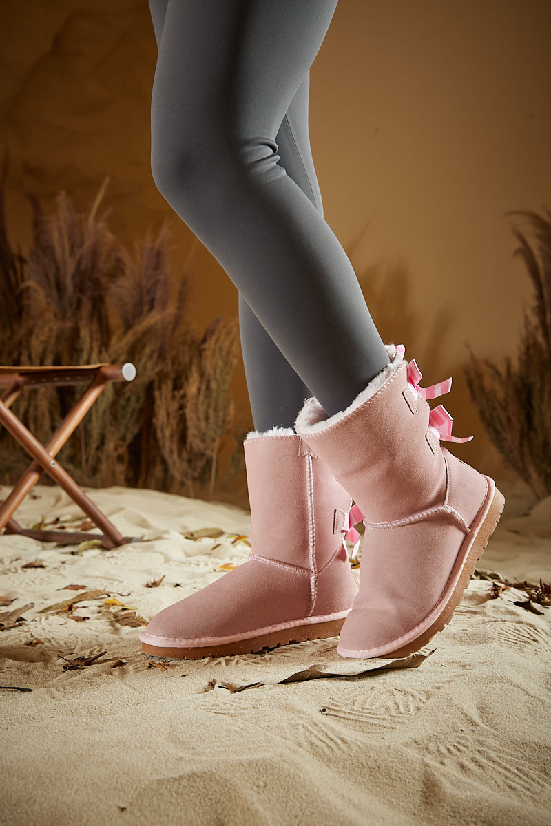 UGG Serenity Striped Bailey Bow Shearling Boots - Pink