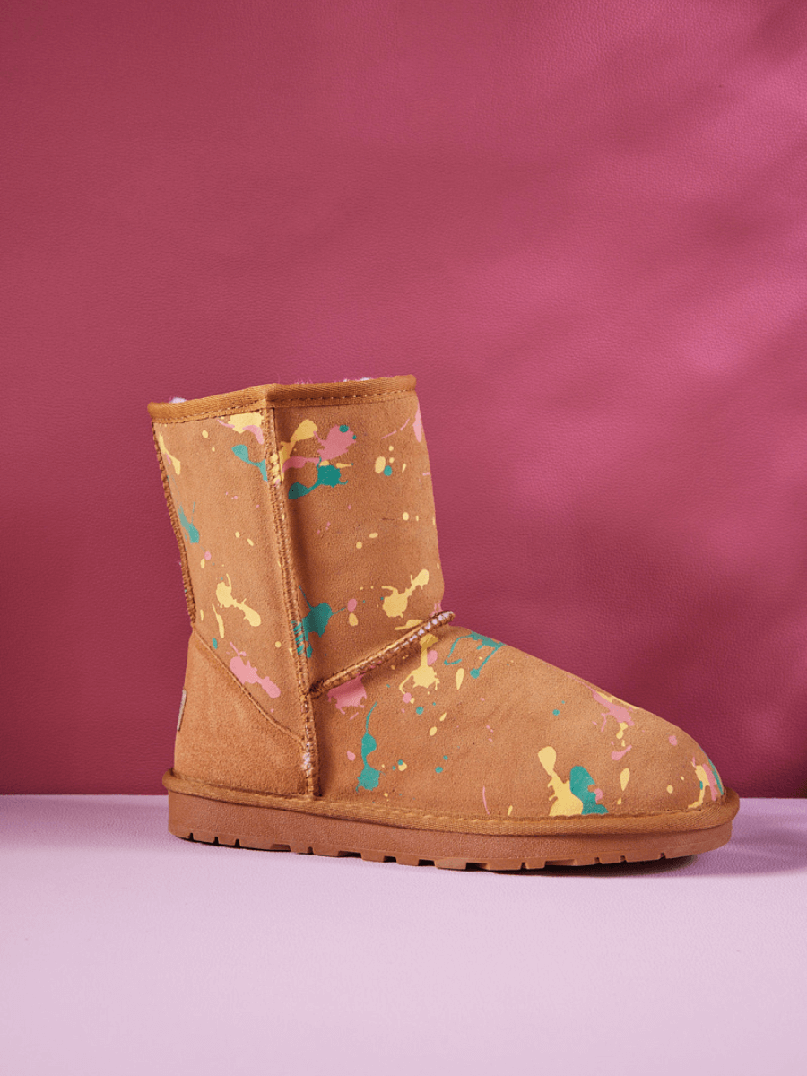 UGG Valerie Graffiti Patterned Shearling Boots - Chestnut