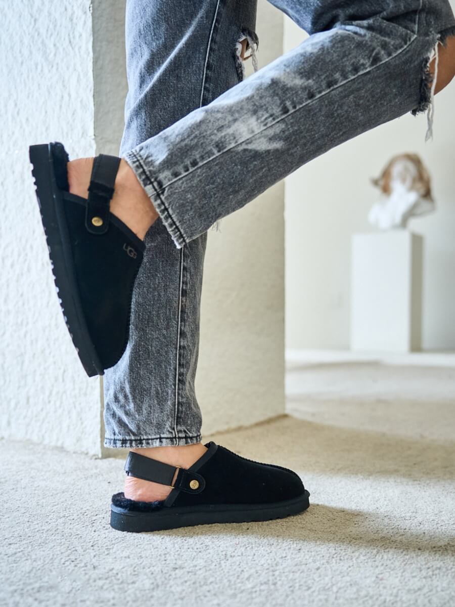 UGG Selena Wool-Lined Slingback Sandals - Black