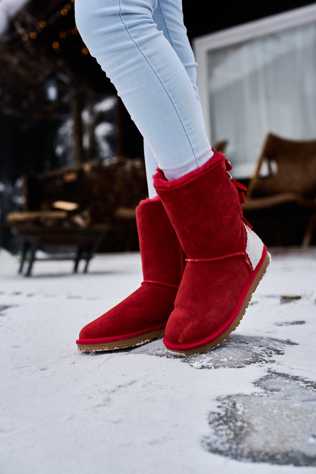 UGG Rhinestone Dual Bailey Bow Glam UGG Boots - Red