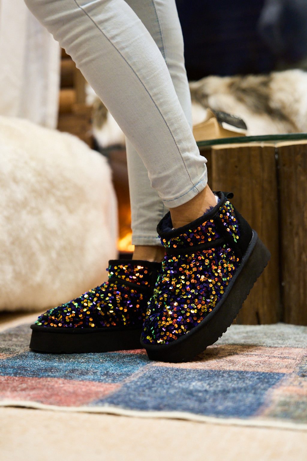 UGG Mini Glitter Low Ankle Platform Boots - Multi