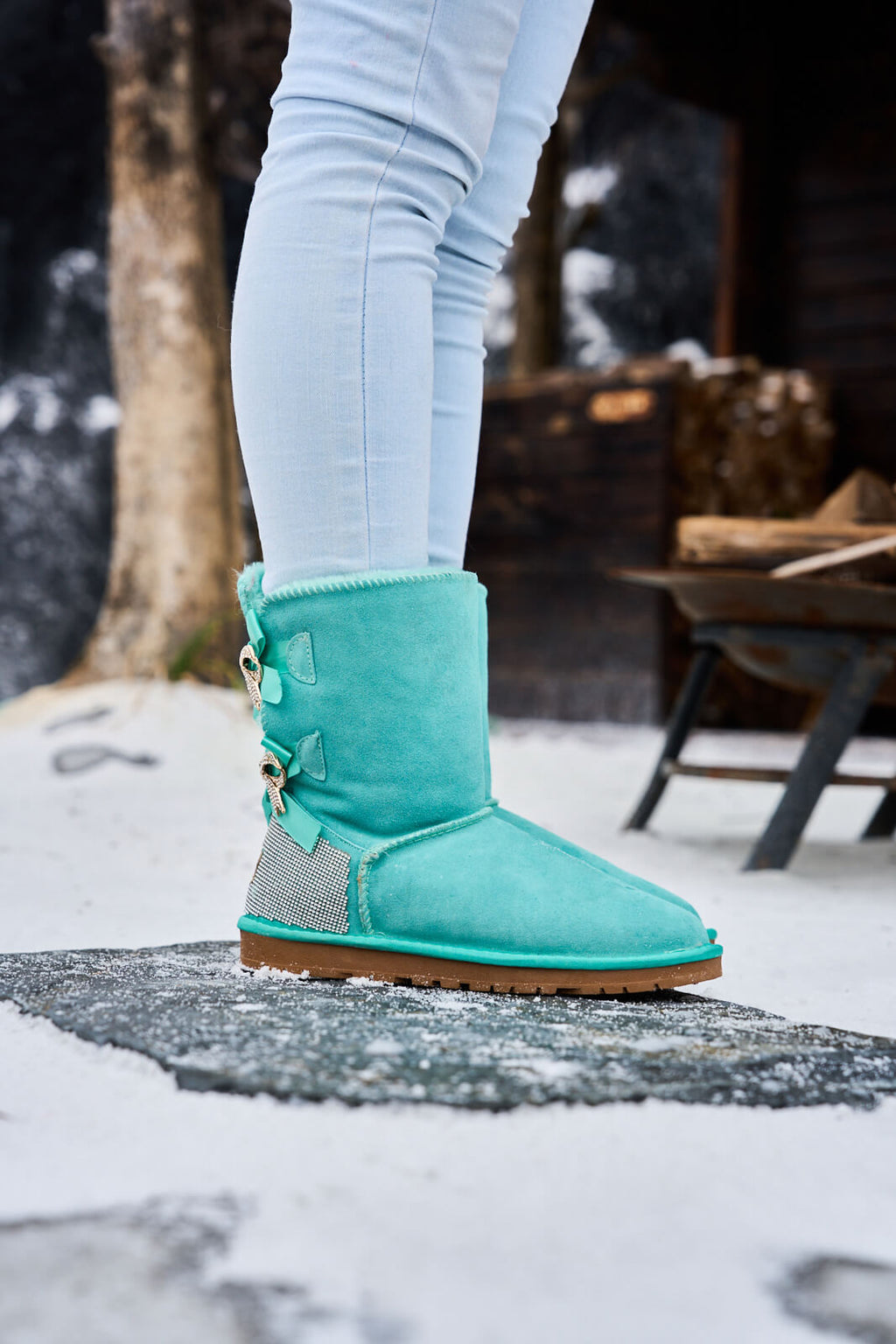 UGG Rhinestone Dual Bailey Bow Glam UGG Boots - Turquoise