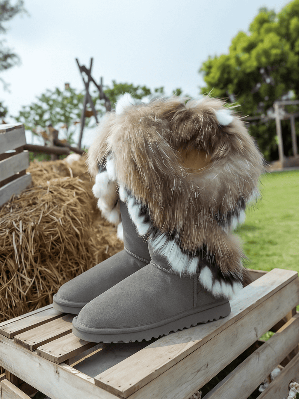 UGG Faux Fur Wool-Lined Grazing Calf Boots - Grey