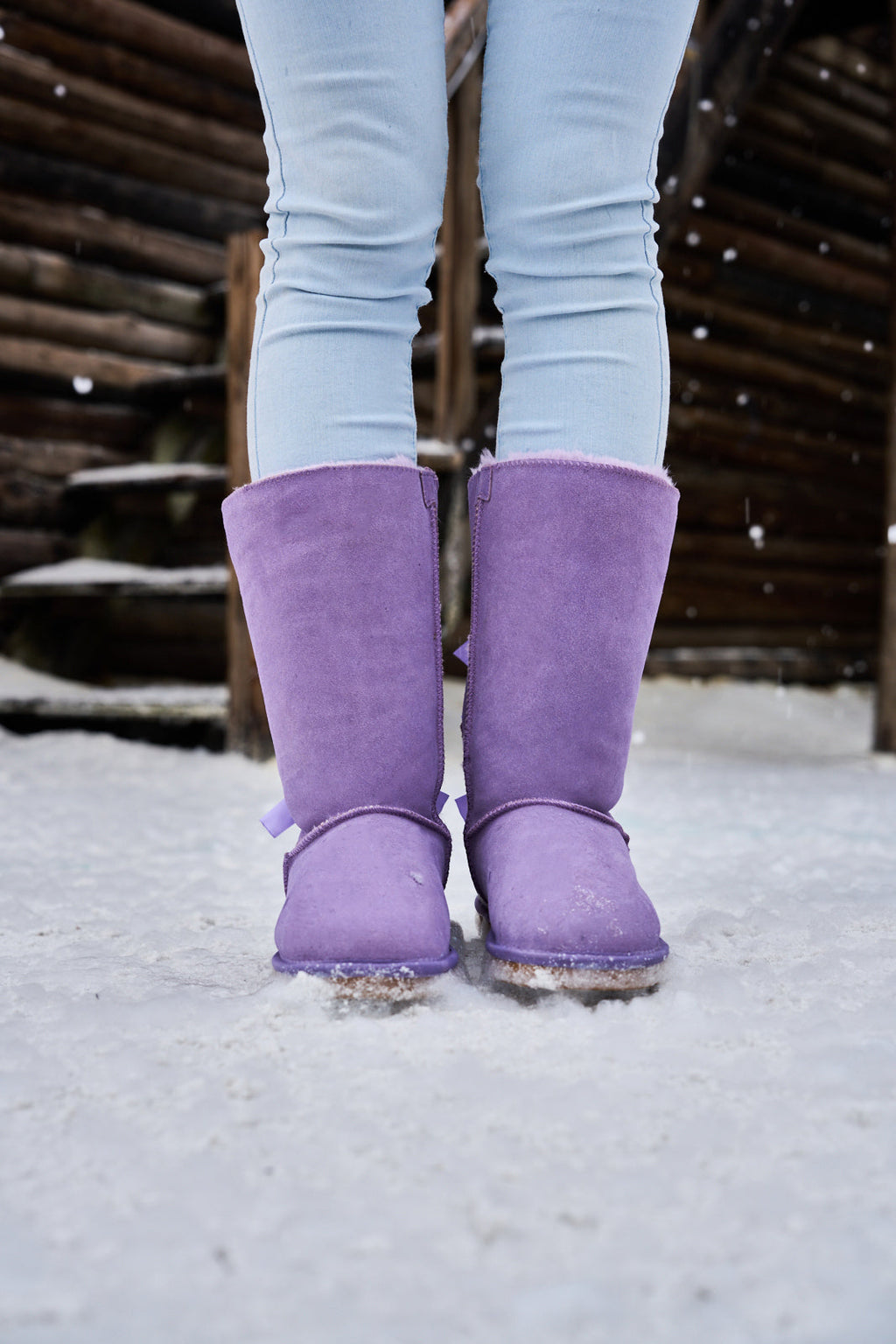 UGG Rhinestone Ribbon Tri-Tie Bow Suede Boots - Lavender