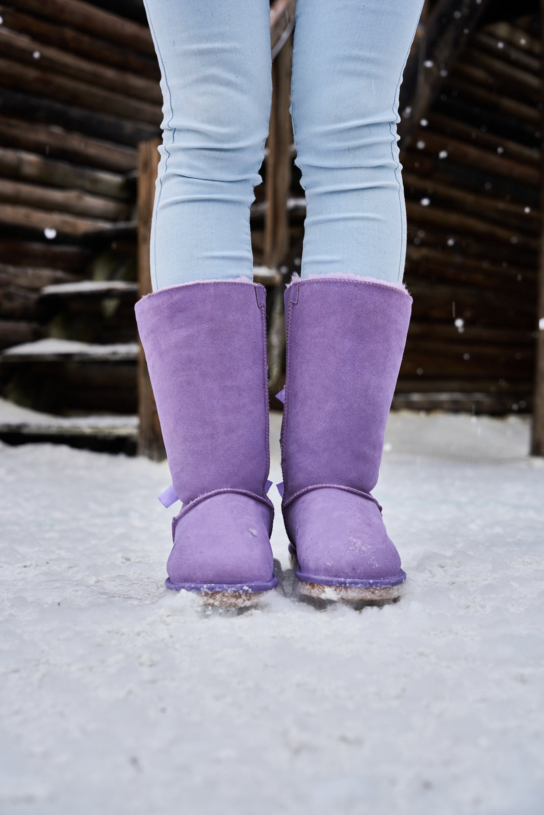UGG Rhinestone Ribbon Tri-Tie Bow Suede Boots - Lavender