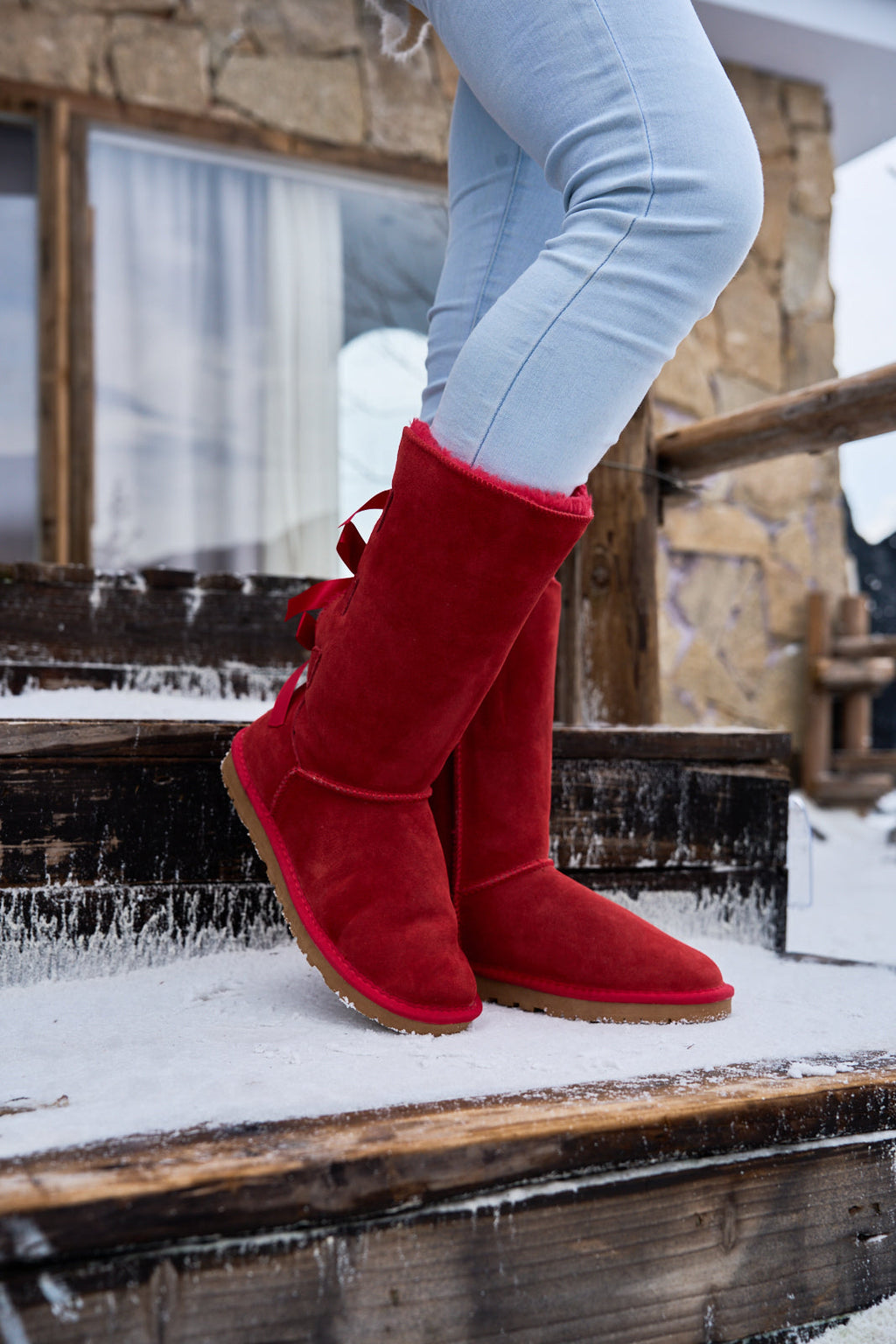 UGG Tri Ribbon Bow Suede Boots - Red