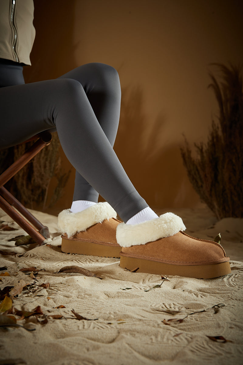 UGG Cuddle Up Wool-Lined Suede Bootie - Chestnut