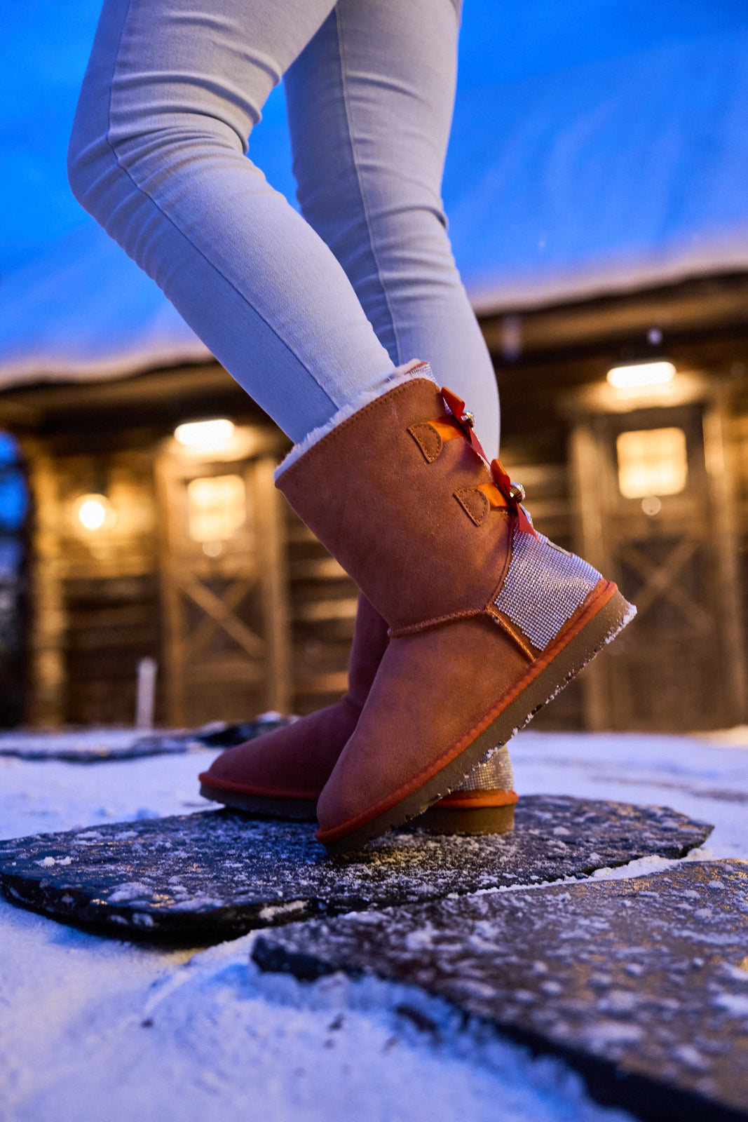 UGG Rhinestone Dual Bailey Bow Glam UGG Boots - Orange