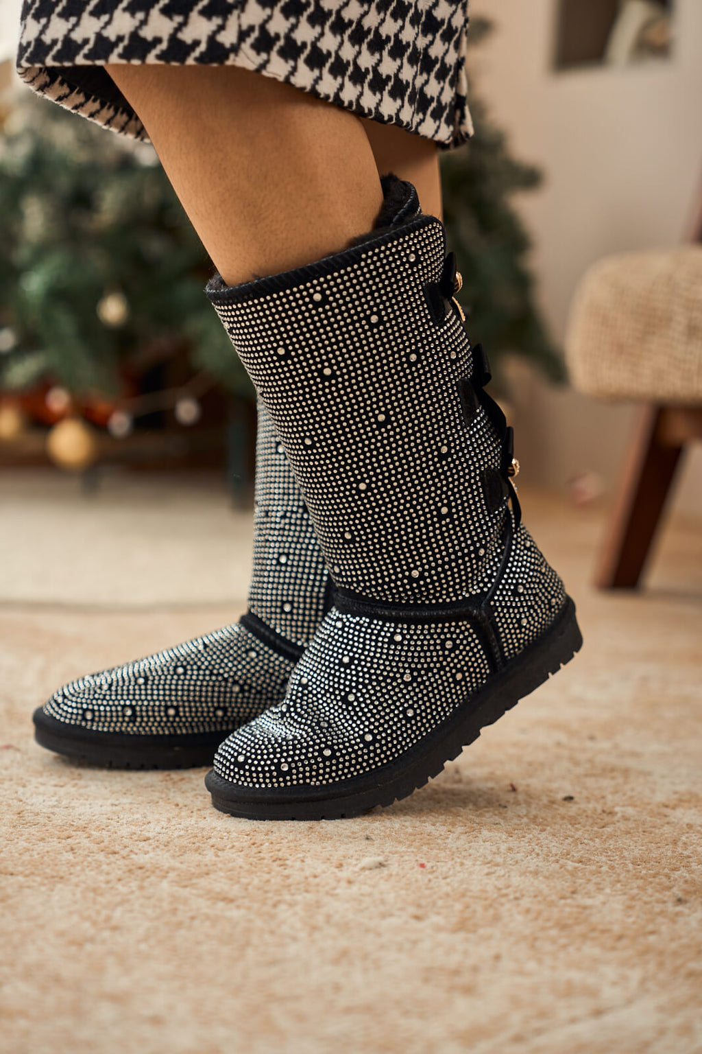 UGG Swifties Diamond Stage Ribbon Bows Suede Boots - Black