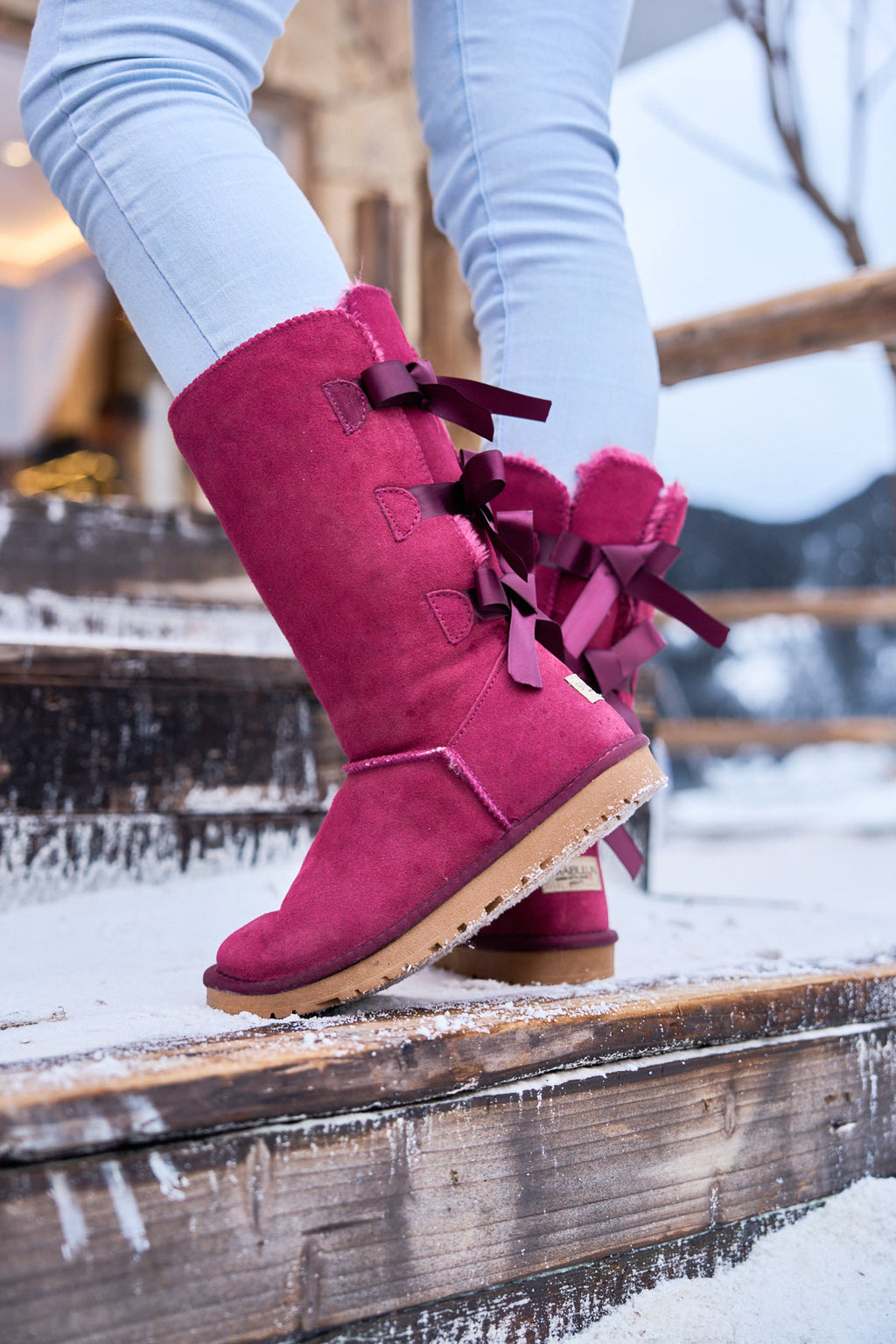 UGG Tri Ribbon Bow Suede Boots - Claret