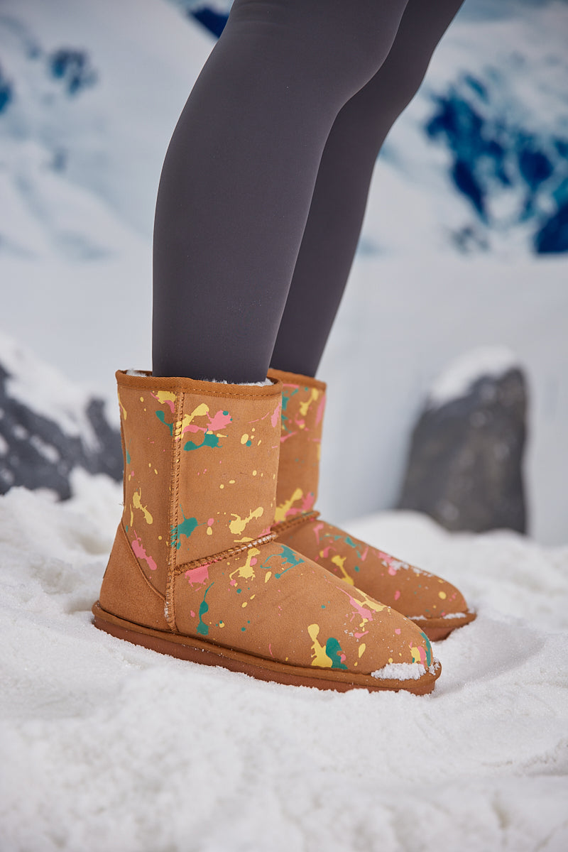 UGG Valerie Graffiti Patterned Shearling Boots - Chestnut