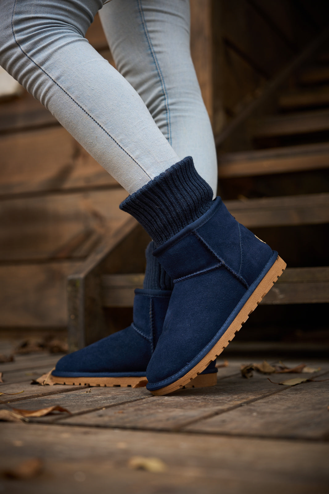 UGG Ankle Knit Stocking Mini Boots - Navy