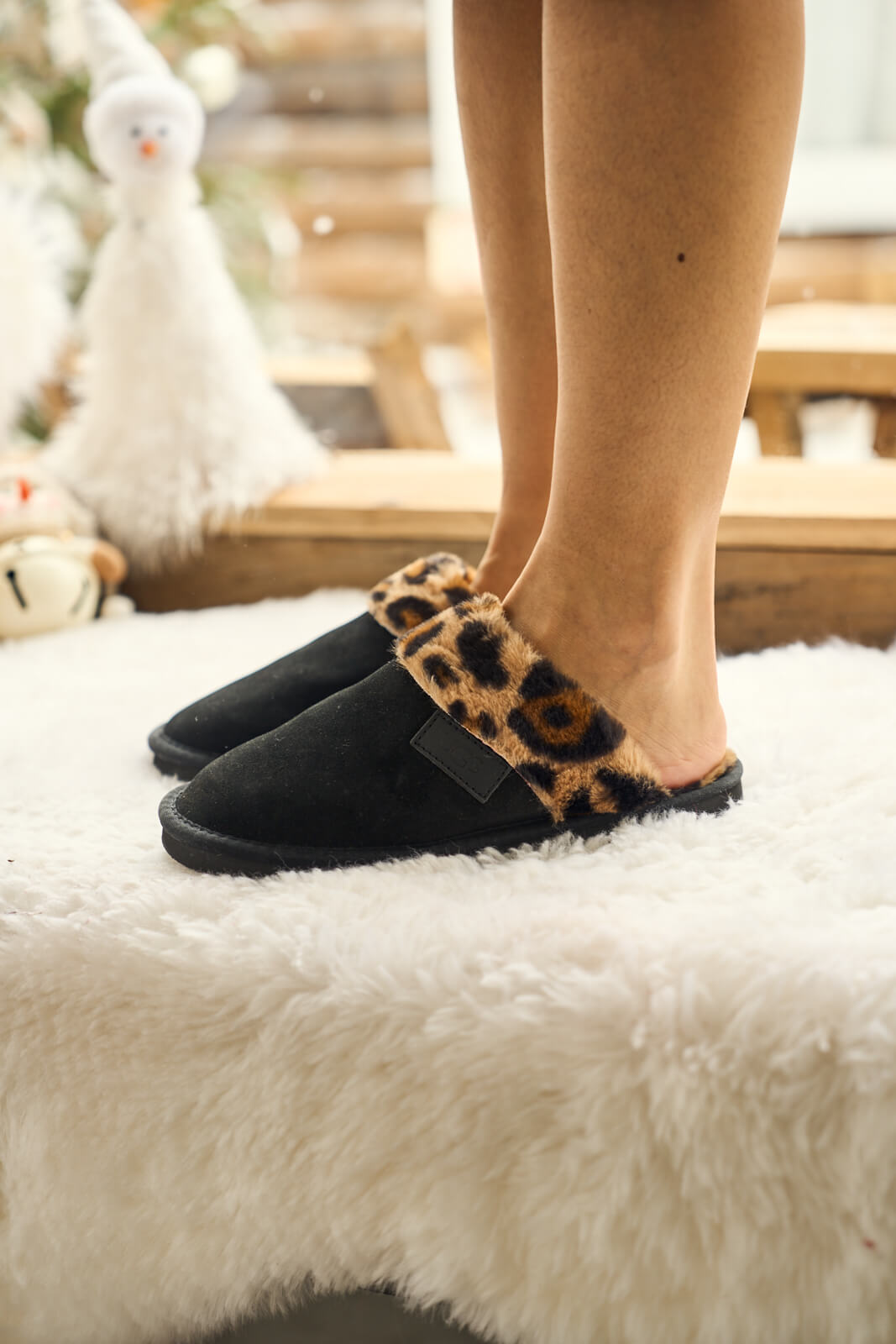 UGG Wild Whisper Animal Wool-Lined Slipper - Black
