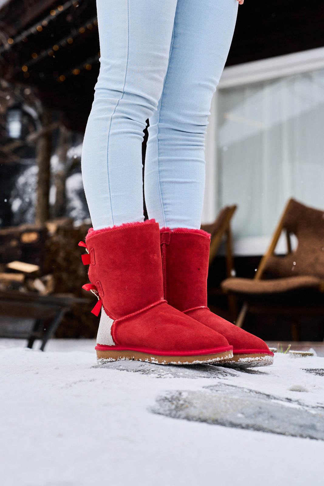 UGG Rhinestone Dual Bailey Bow Glam UGG Boots - Red