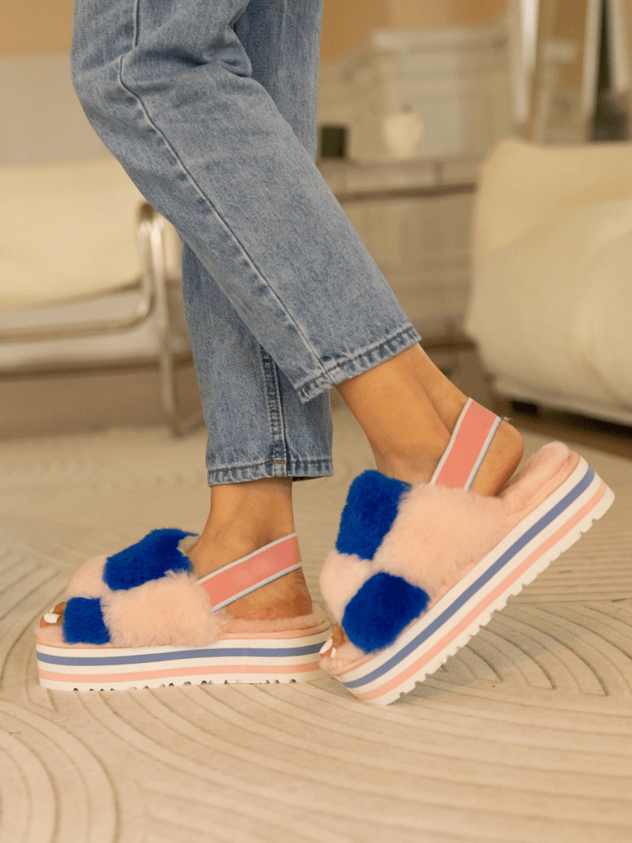 UGG Harmony Contrast Woolen Platform Slipper - Pink