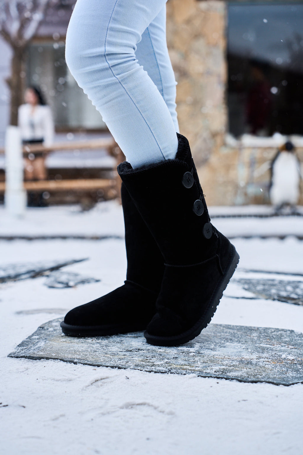 UGG Side Button Faux Fur-Lined Leather Suede Boots - Black