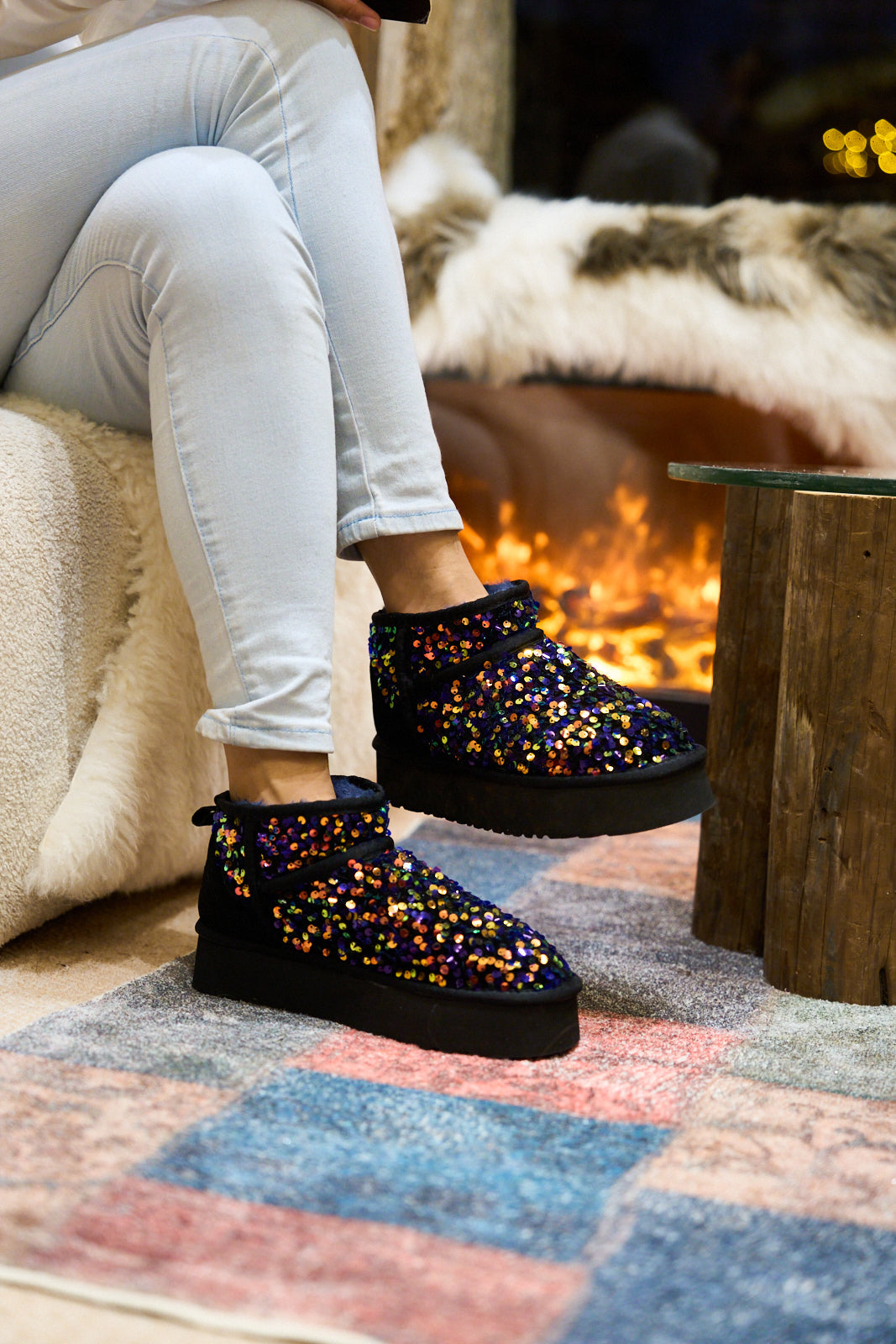 UGG Mini Glitter Low Ankle Platform Boots - Multi