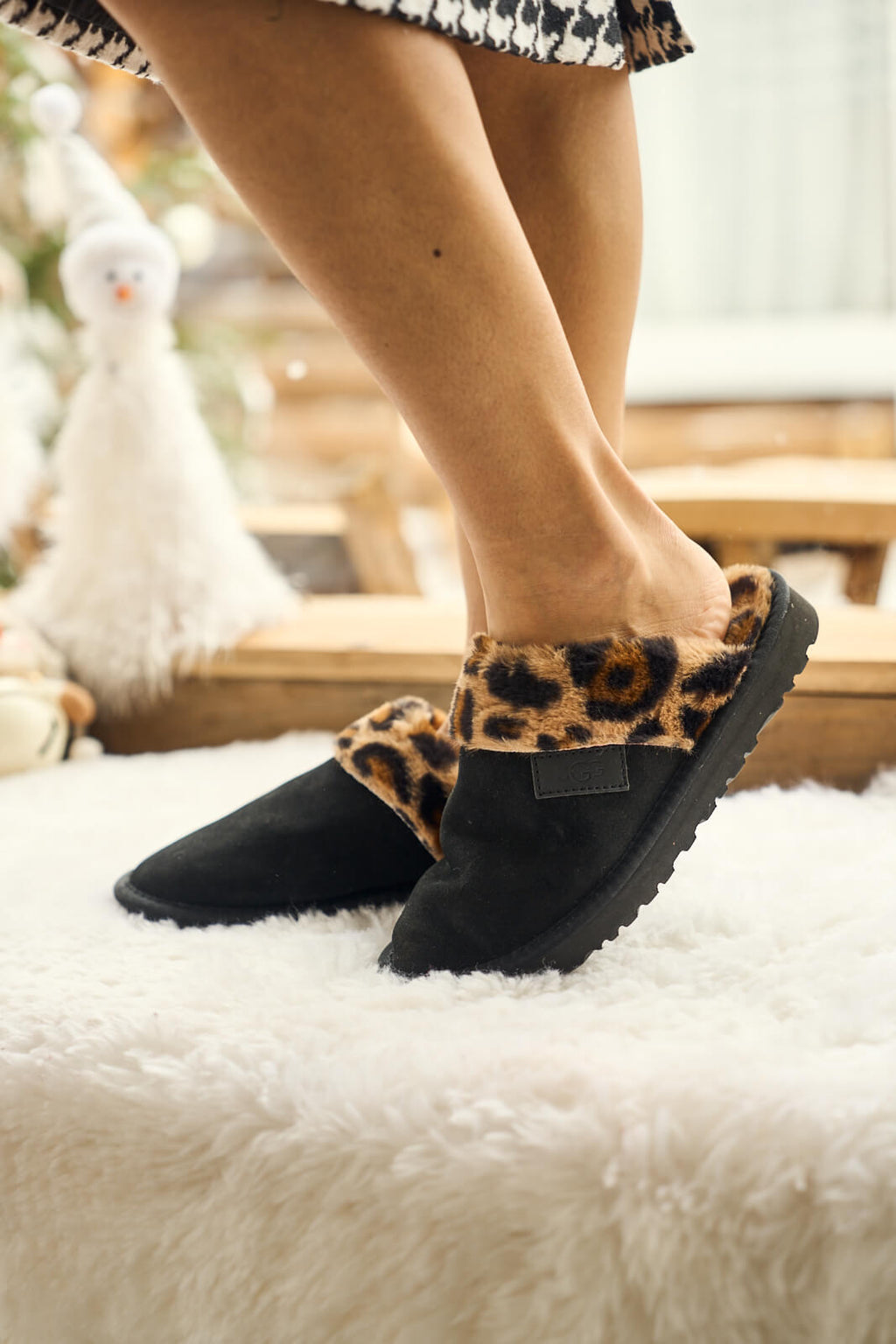 UGG Wild Whisper Animal Wool-Lined Slipper - Black