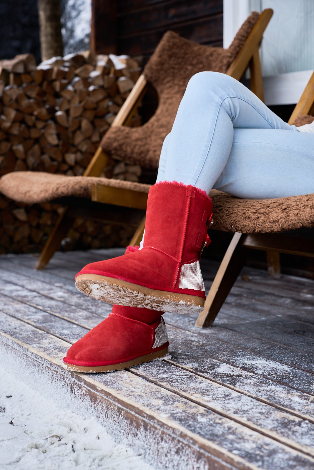 UGG Rhinestone Dual Bailey Bow Glam UGG Boots - Red