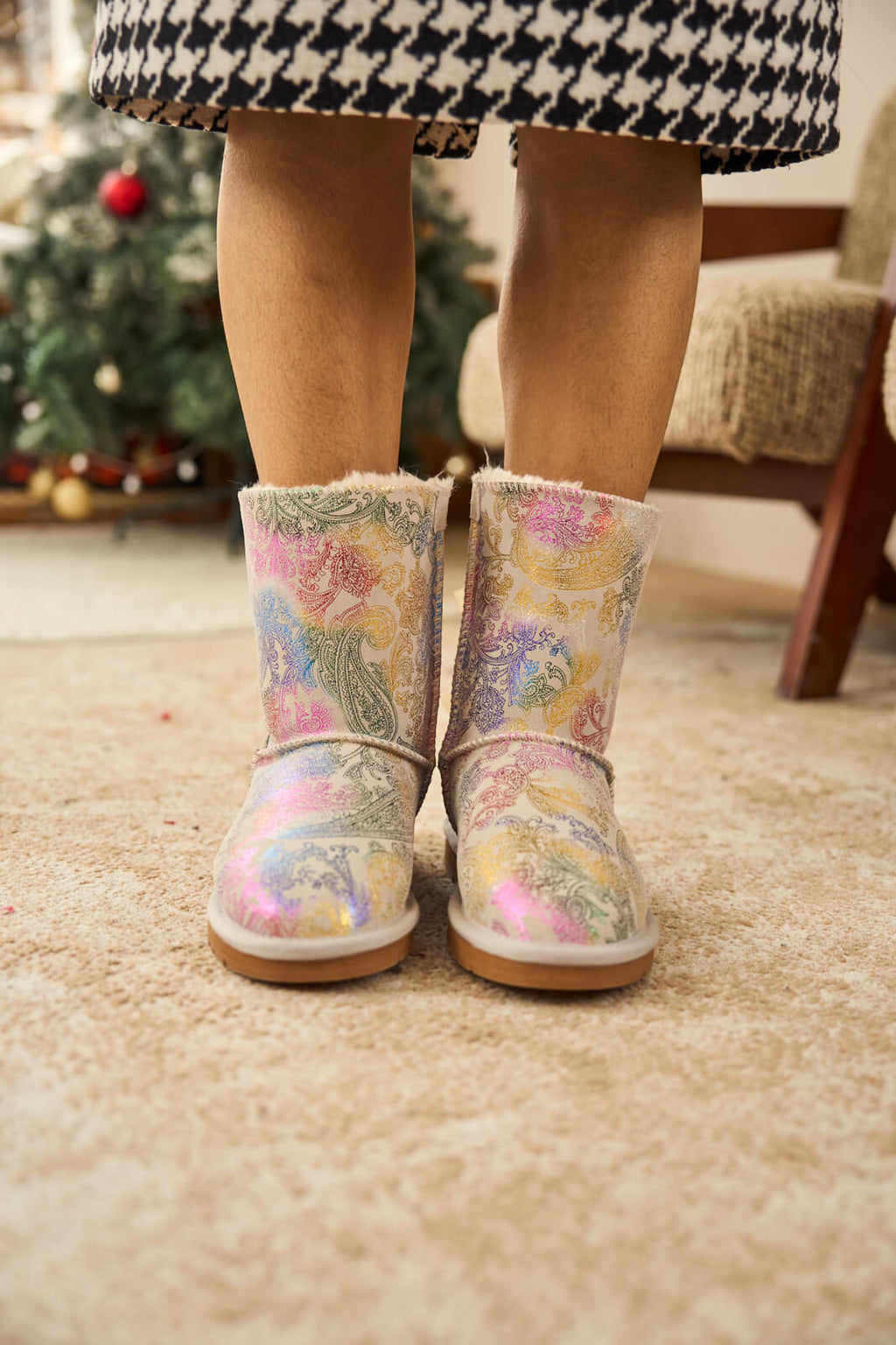 UGG Double Ballet Ribbon Bow Suede Shearling Boots - Multi