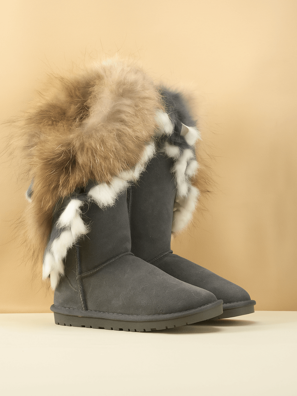 UGG Faux Fur Wool-Lined Grazing Calf Boots - Grey
