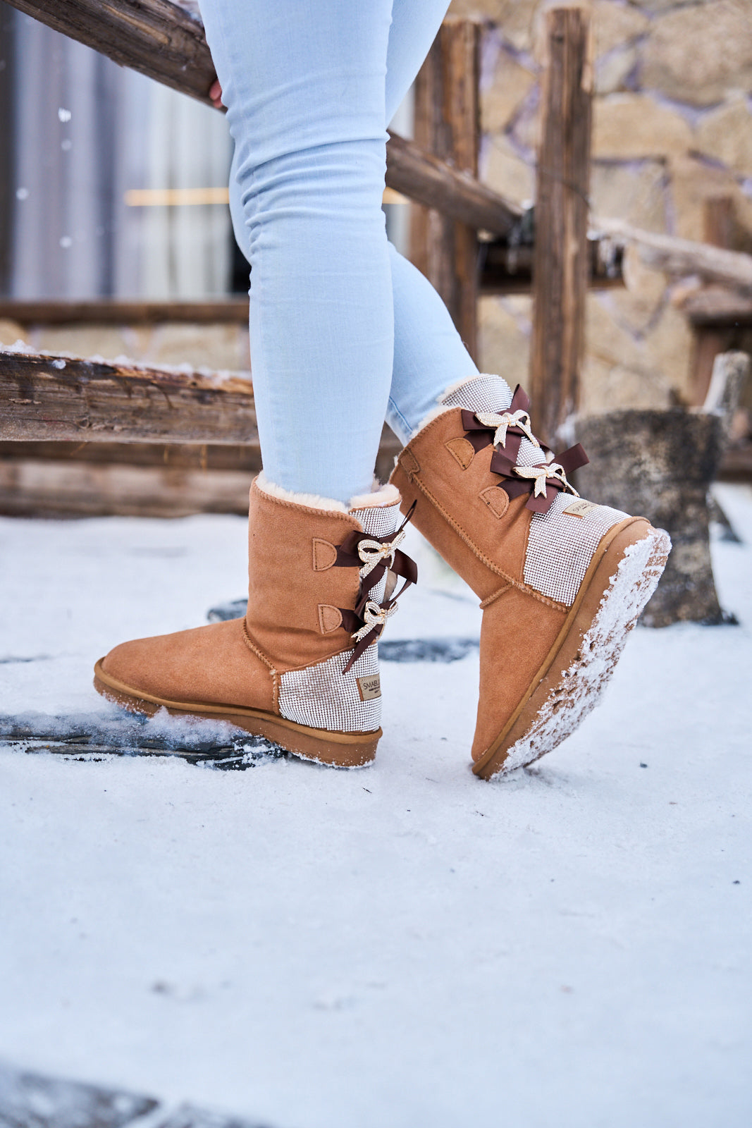 UGG Rhinestone Dual Bailey Bow Glam UGG Boots - Chestnut