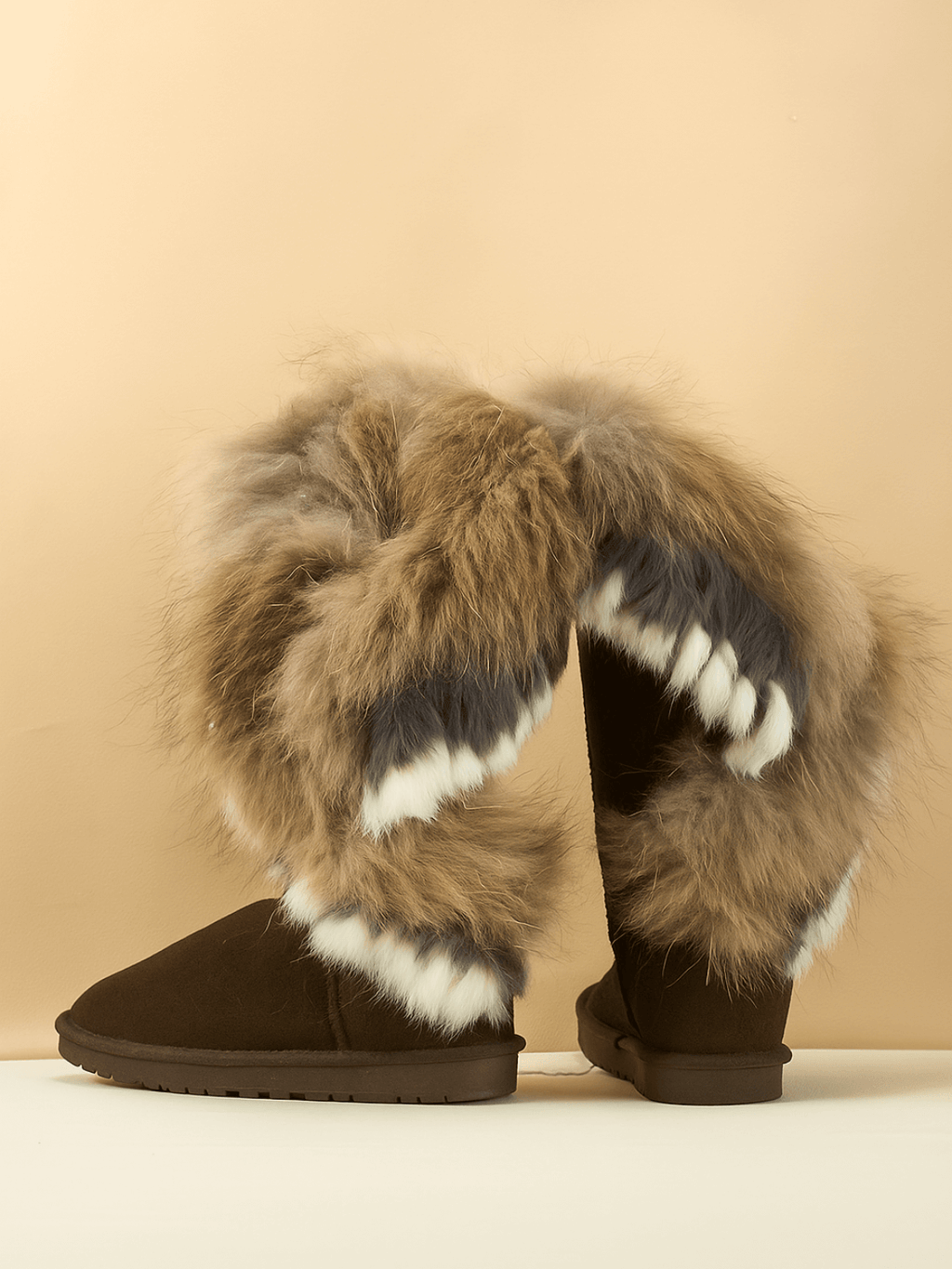 UGG Faux Fur Wool-Lined Grazing Calf Boots - Chocolate