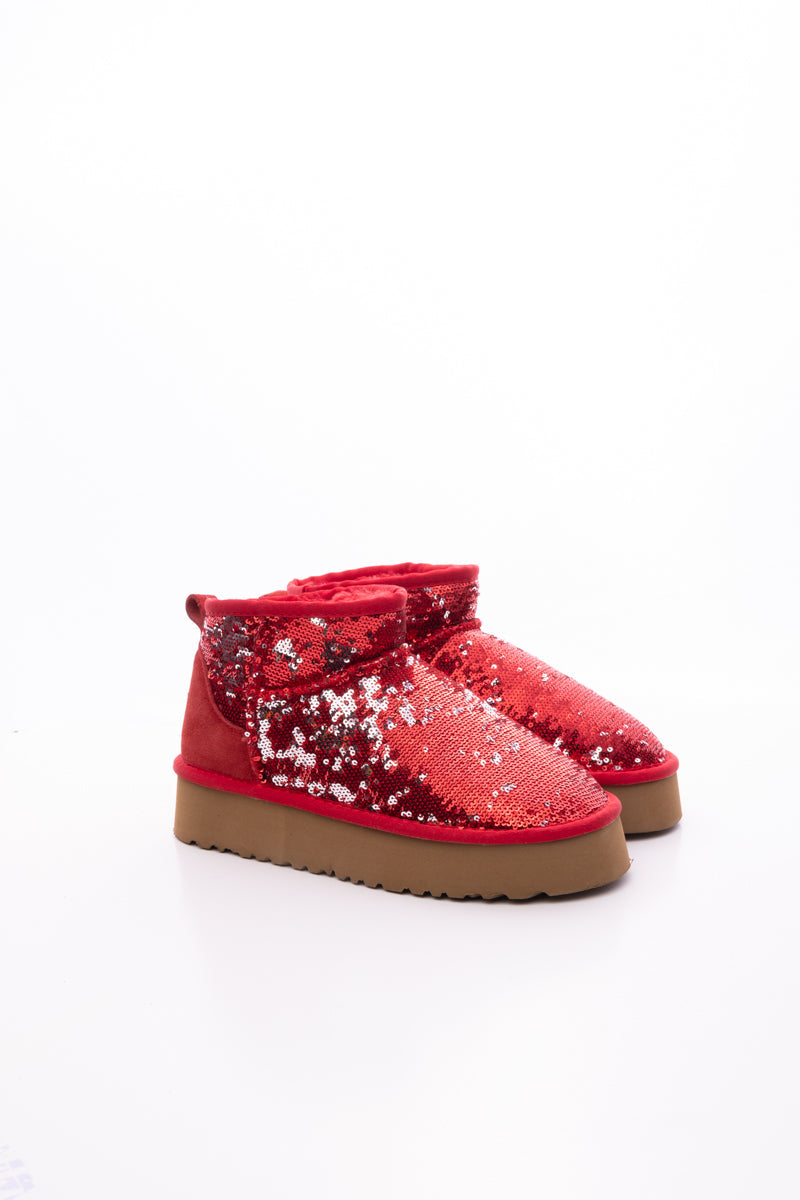 UGG Mini Glitter Low Ankle Platform Boots - Red