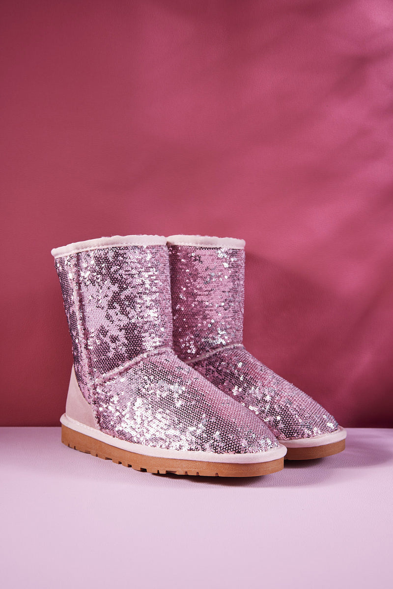 UGG Dallas Glam Sequin Shearling Boots - Baby Pink