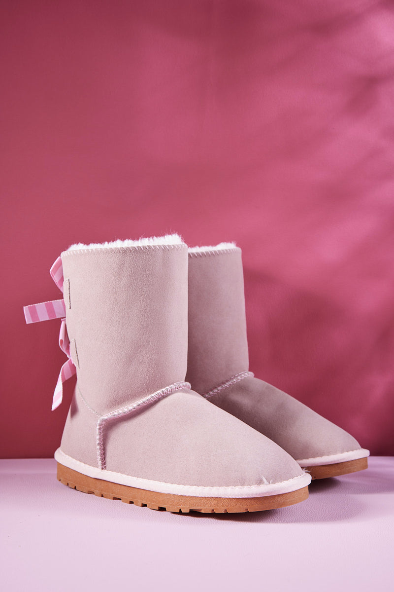 UGG Serenity Striped Bailey Bow Shearling Boots - Pink