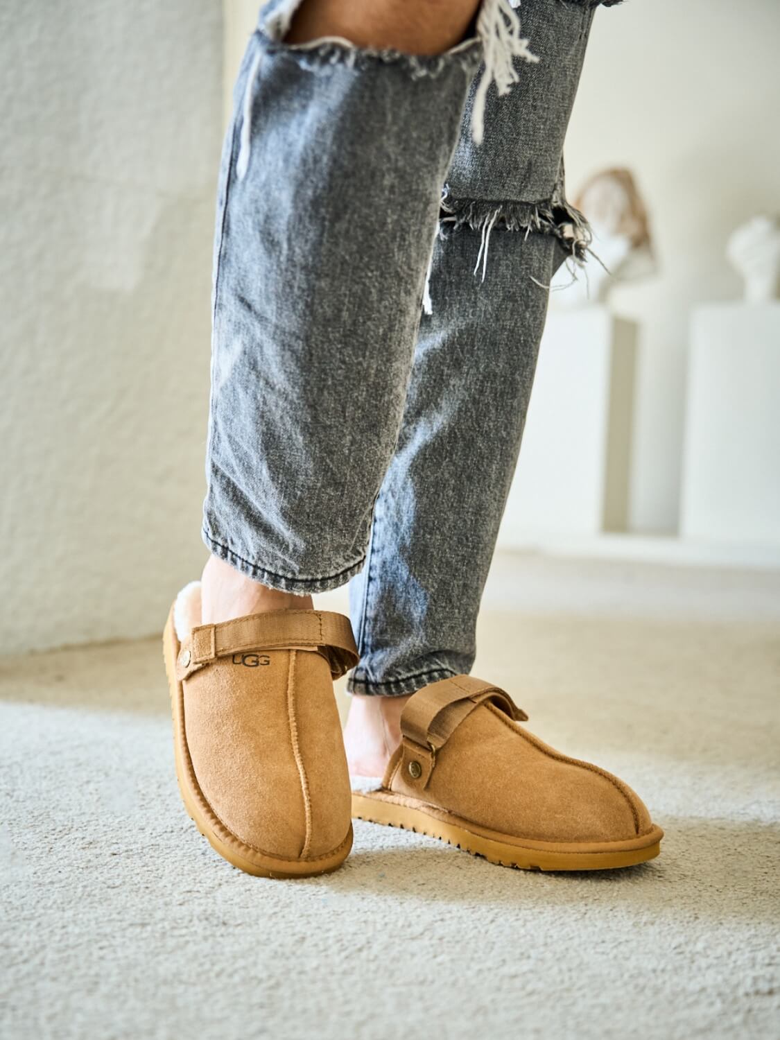 UGG Selena Wool-Lined Slingback Sandals - Chestnut