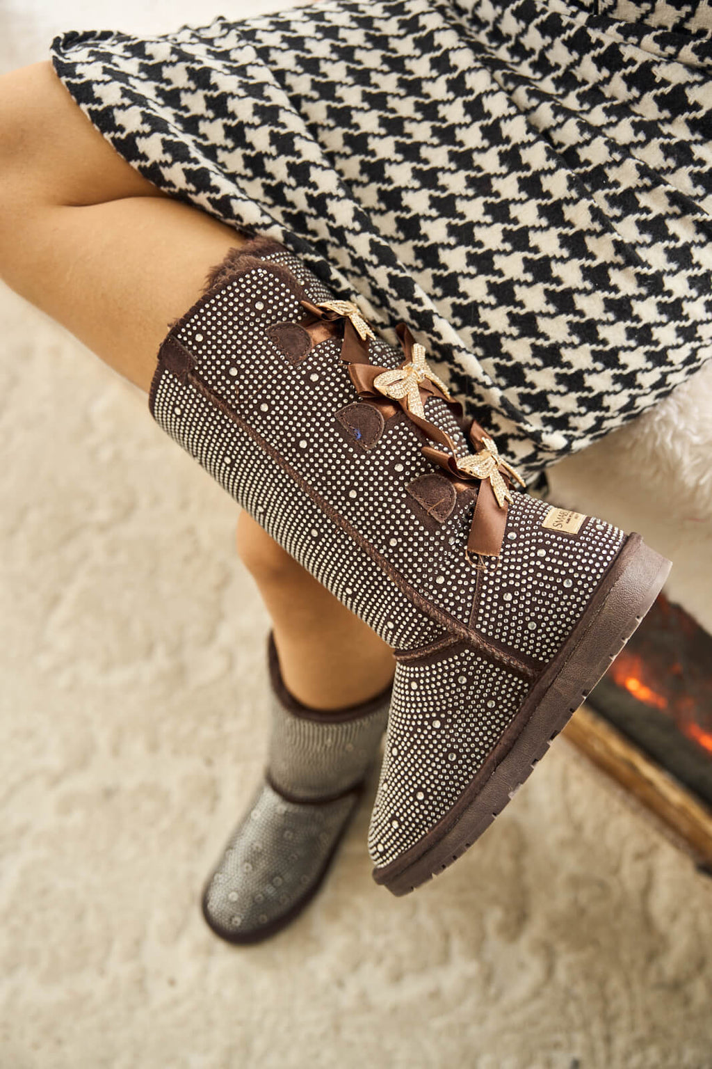 UGG Swifties Diamond Stage Ribbon Bows Suede Boots - Brown